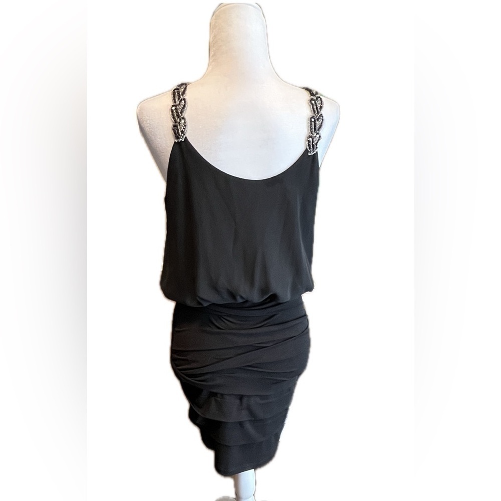 Jodi Kristopher black cocktail mini dress style Estilo silver sequin straps M - Picture 2 of 11